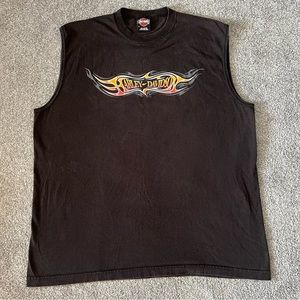Vintage Harley-Davidson shirt mens 2XL black orange sleeveless‎ flames eagle y2k